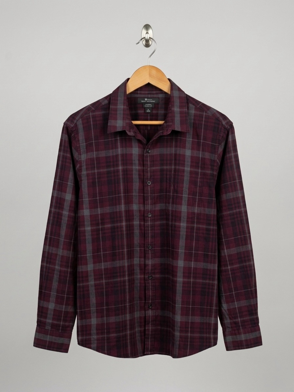Marc Anthony Men's Burgundy and Gray Plaid Button-Down Shirt